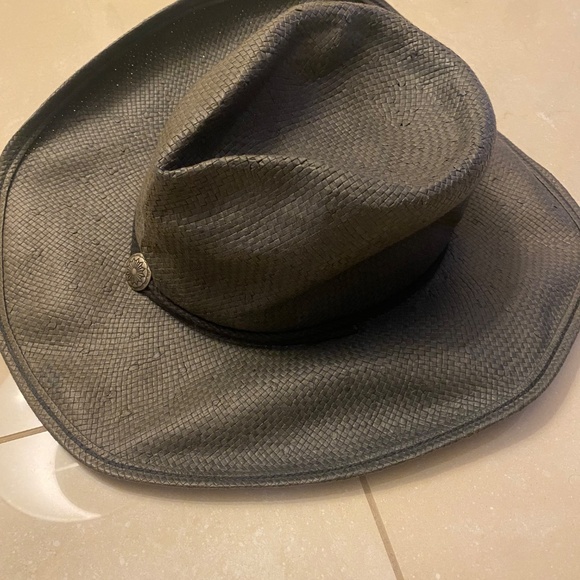 Shady Brady Unisex Black Raffia Straw Cowboy Hat Julia Chin Strap Size Medium - Picture 5 of 9